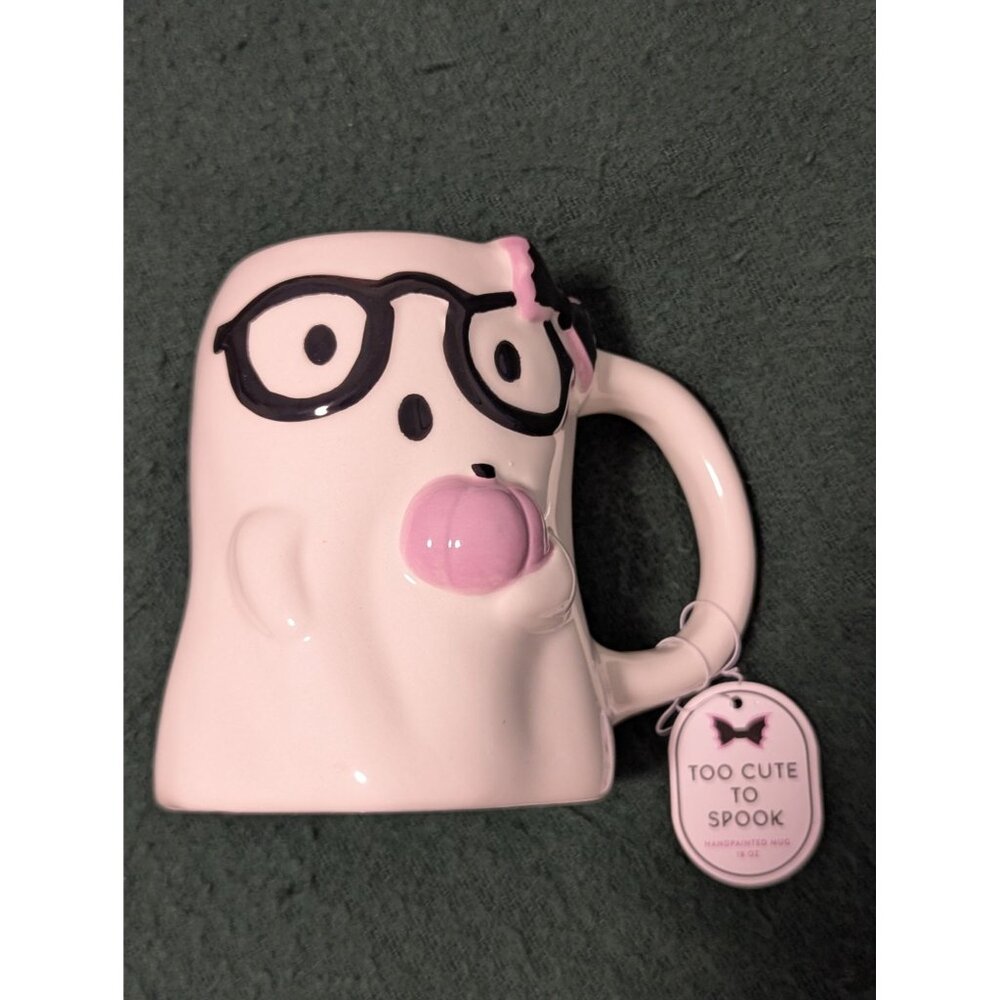 Too Cute To Spook Ghost Mug By Èccolo Ltd 14 Oz Pink & White Ceramic Microwave &
